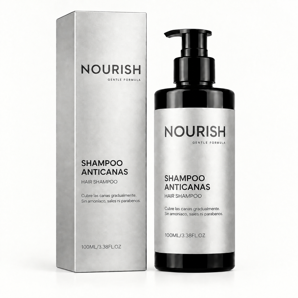 NOURISH Anti-Grey Hair Shampoo – 100ml (3.38 fl.oz) Gentle Formula for Gradual Grey Coverage, Ammonia & Paraben Free – Nourishes Scalp, Cleanses Grease, Improves Dry Frizzy Hair for a Glossy, Smooth Finish (130g)