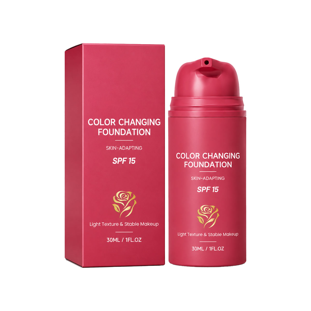 Color Changing Foundation with SPF 15 – Skin-Adapting Liquid Makeup for Customized Natural Finish, Lightweight & Breathable, Moisturizing & Long-Lasting, Prevents Cakey Makeup, 30ml / 1 fl.oz （2 PACK）
