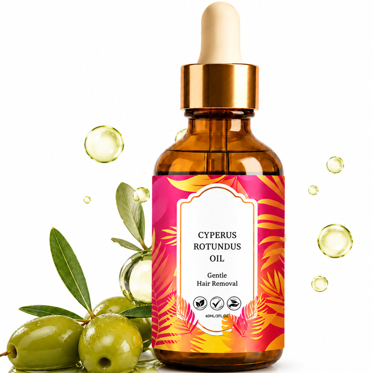 Cyperus Rotundus Oil Roll-On for Hair Removal – Natural Hair Inhibitor Oil for Face, Chin, Bikini & Body（2 PACK）