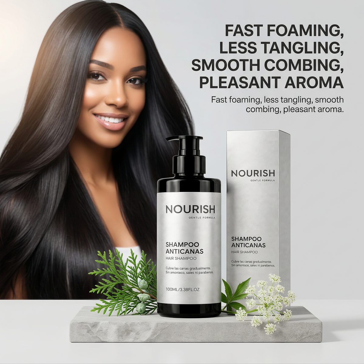 NOURISH Anti-Grey Hair Shampoo – 100ml (3.38 fl.oz) Gentle Formula for Gradual Grey Coverage, Ammonia & Paraben Free – Nourishes Scalp, Cleanses Grease, Improves Dry Frizzy Hair for a Glossy, Smooth Finish (130g)
