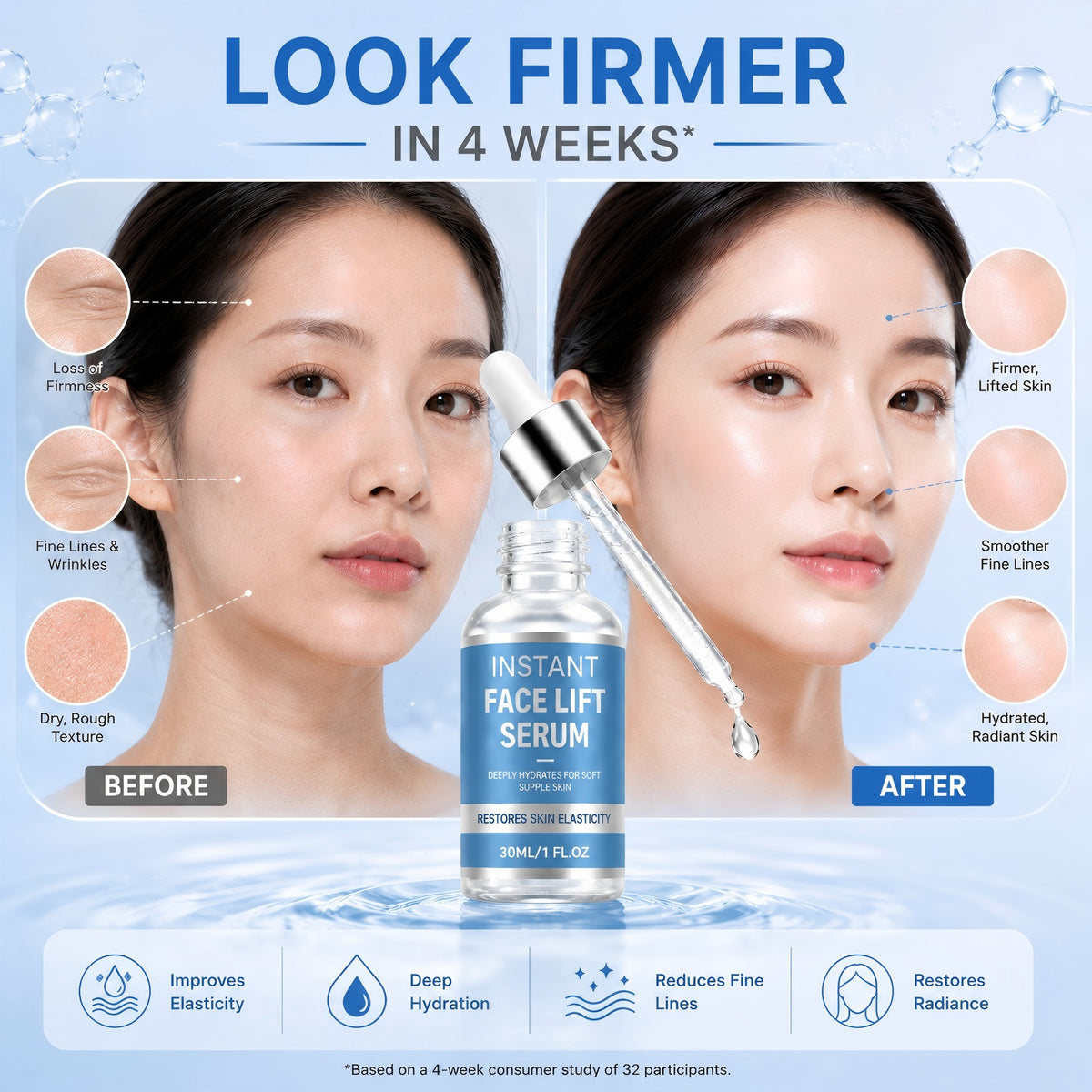 Instant Face Lift Serum,Skin Tightening Serum with Hyaluronic Acid Visibly Lift & Firm Sagging Skin for Face & Neck,Improving Skin Elasticity,Deeply Hydrates （2 PACK）
