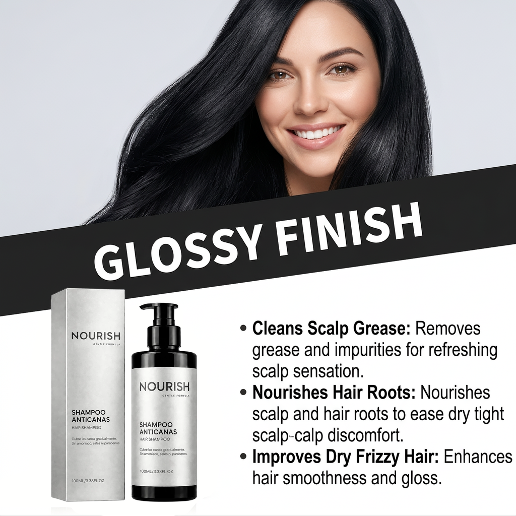 NOURISH Anti-Grey Hair Shampoo – 100ml (3.38 fl.oz) Gentle Formula for Gradual Grey Coverage, Ammonia & Paraben Free – Nourishes Scalp, Cleanses Grease, Improves Dry Frizzy Hair for a Glossy, Smooth Finish (130g)