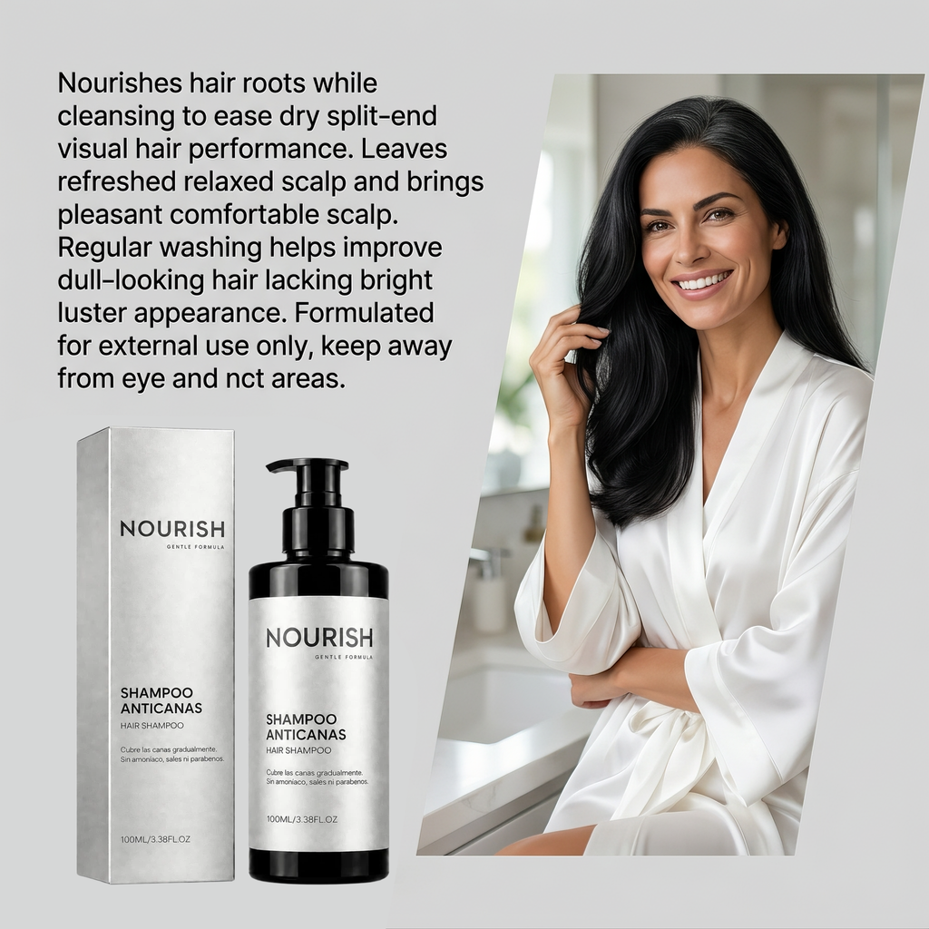 NOURISH Anti-Grey Hair Shampoo – 100ml (3.38 fl.oz) Gentle Formula for Gradual Grey Coverage, Ammonia & Paraben Free – Nourishes Scalp, Cleanses Grease, Improves Dry Frizzy Hair for a Glossy, Smooth Finish (130g)