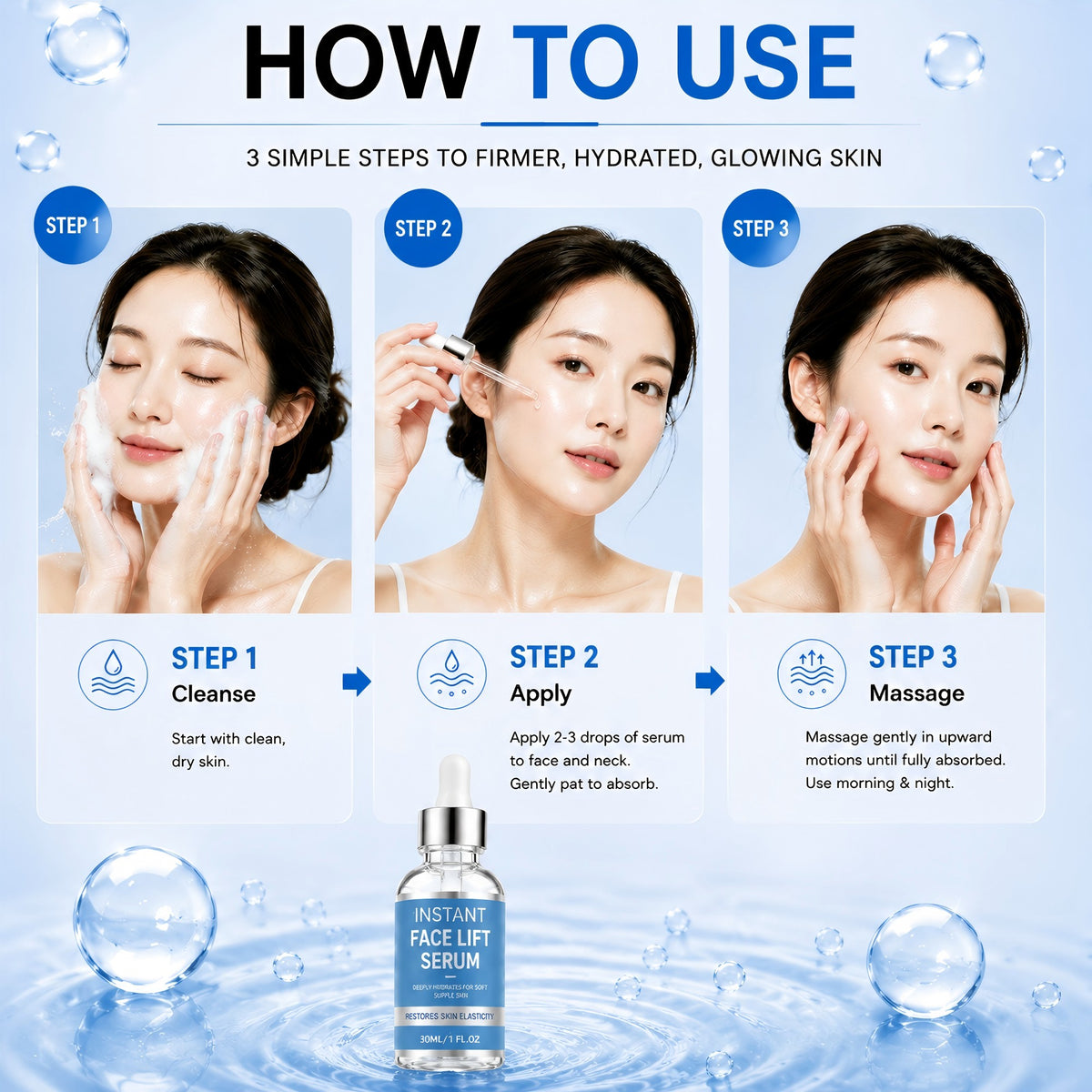Instant Face Lift Serum,Skin Tightening Serum with Hyaluronic Acid Visibly Lift & Firm Sagging Skin for Face & Neck,Improving Skin Elasticity,Deeply Hydrates （2 PACK）