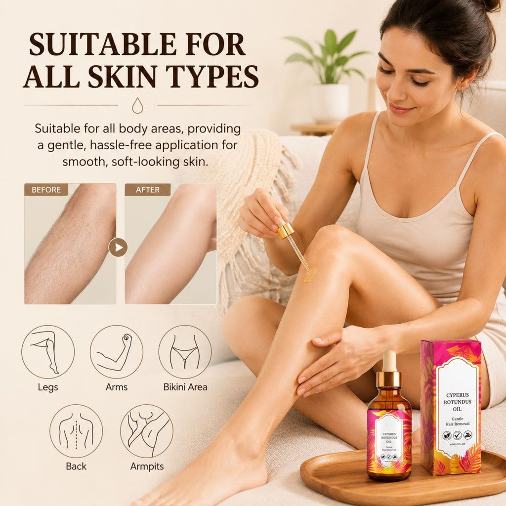Cyperus Rotundus Oil Roll-On for Hair Removal – Natural Hair Inhibitor Oil for Face, Chin, Bikini & Body（2 PACK）