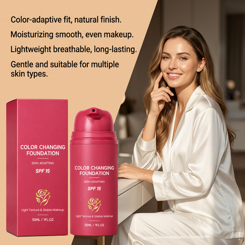 Color Changing Foundation with SPF 15 – Skin-Adapting Liquid Makeup for Customized Natural Finish, Lightweight & Breathable, Moisturizing & Long-Lasting, Prevents Cakey Makeup, 30ml / 1 fl.oz （2 PACK）