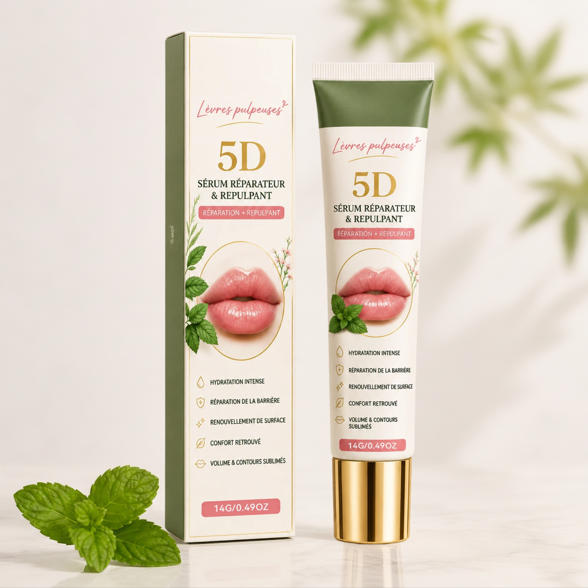 5D Lip Repair & Plumping Serum – Lightweight, Non-Sticky, Portable Lip Care Essence for Touch-Ups – Continuous Hydration Without Affecting Lipstick or Makeup – 14G/0.49OZ （2 PACK）