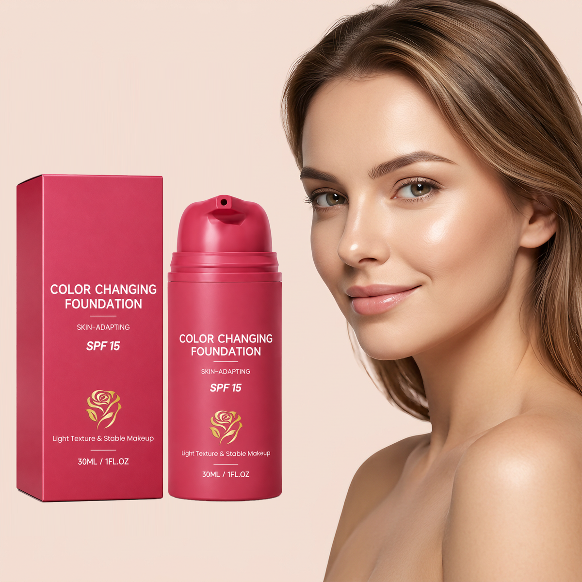 Color Changing Foundation with SPF 15 – Skin-Adapting Liquid Makeup for Customized Natural Finish, Lightweight & Breathable, Moisturizing & Long-Lasting, Prevents Cakey Makeup, 30ml / 1 fl.oz （2 PACK）