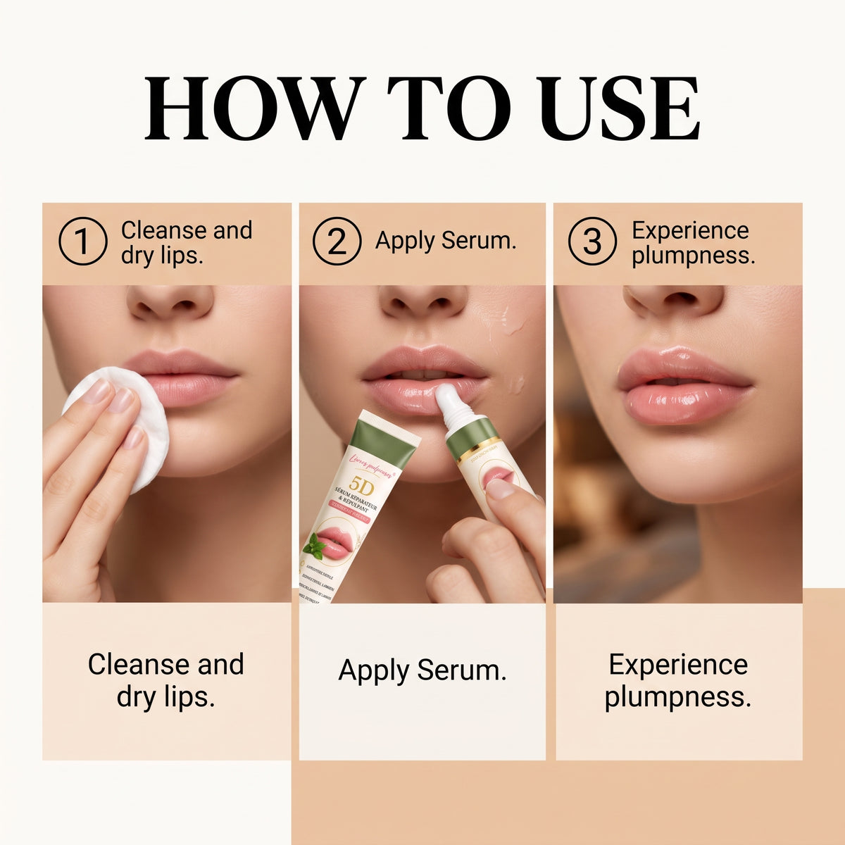 5D Lip Repair & Plumping Serum – Lightweight, Non-Sticky, Portable Lip Care Essence for Touch-Ups – Continuous Hydration Without Affecting Lipstick or Makeup – 14G/0.49OZ （2 PACK）